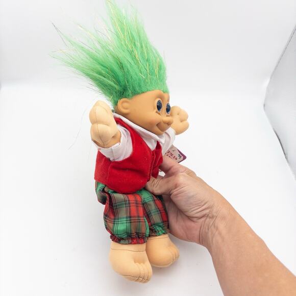 NEW Russ Christmas Caroling Trolls Harmony Boy 8” Plush Doll Green Tinsel Hair - Picture 3 of 9